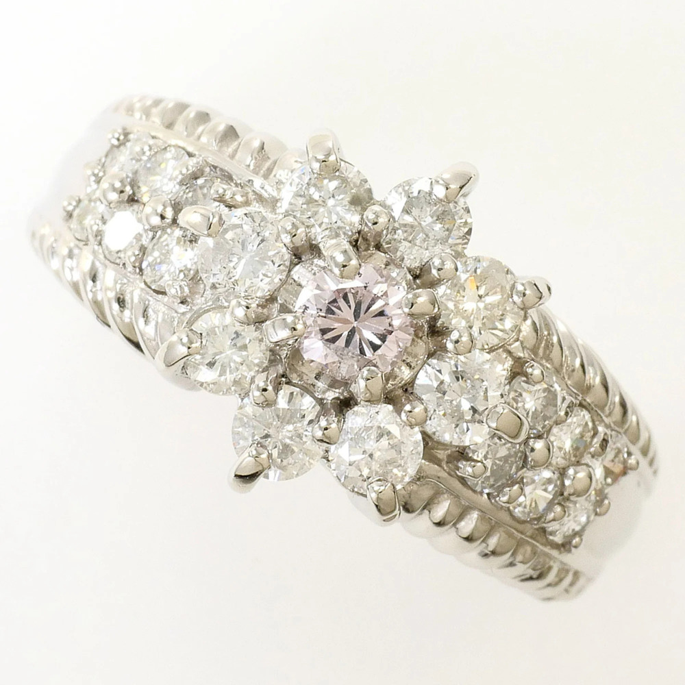 PT1000 Platinum Ring with Pink Diamond 0.1ct and 0.9ct, Certificate of Authen...